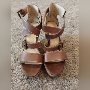 Marc Fisher Brown Leather Wedge Sandals